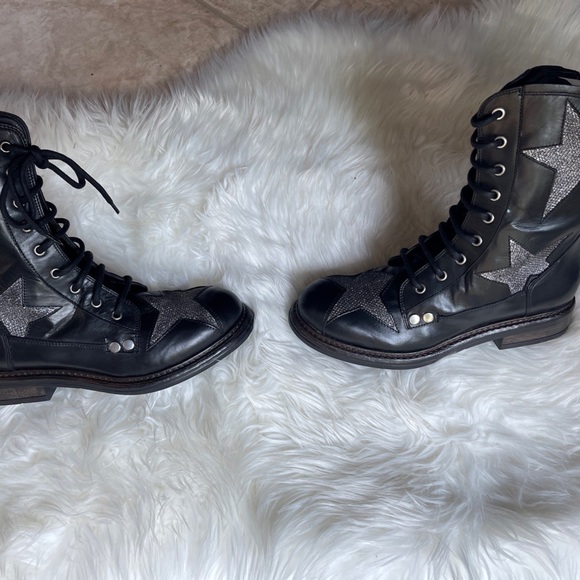 B2 Designer black leather star boots EU 37 US Size 6.5 - Picture 4 of 7